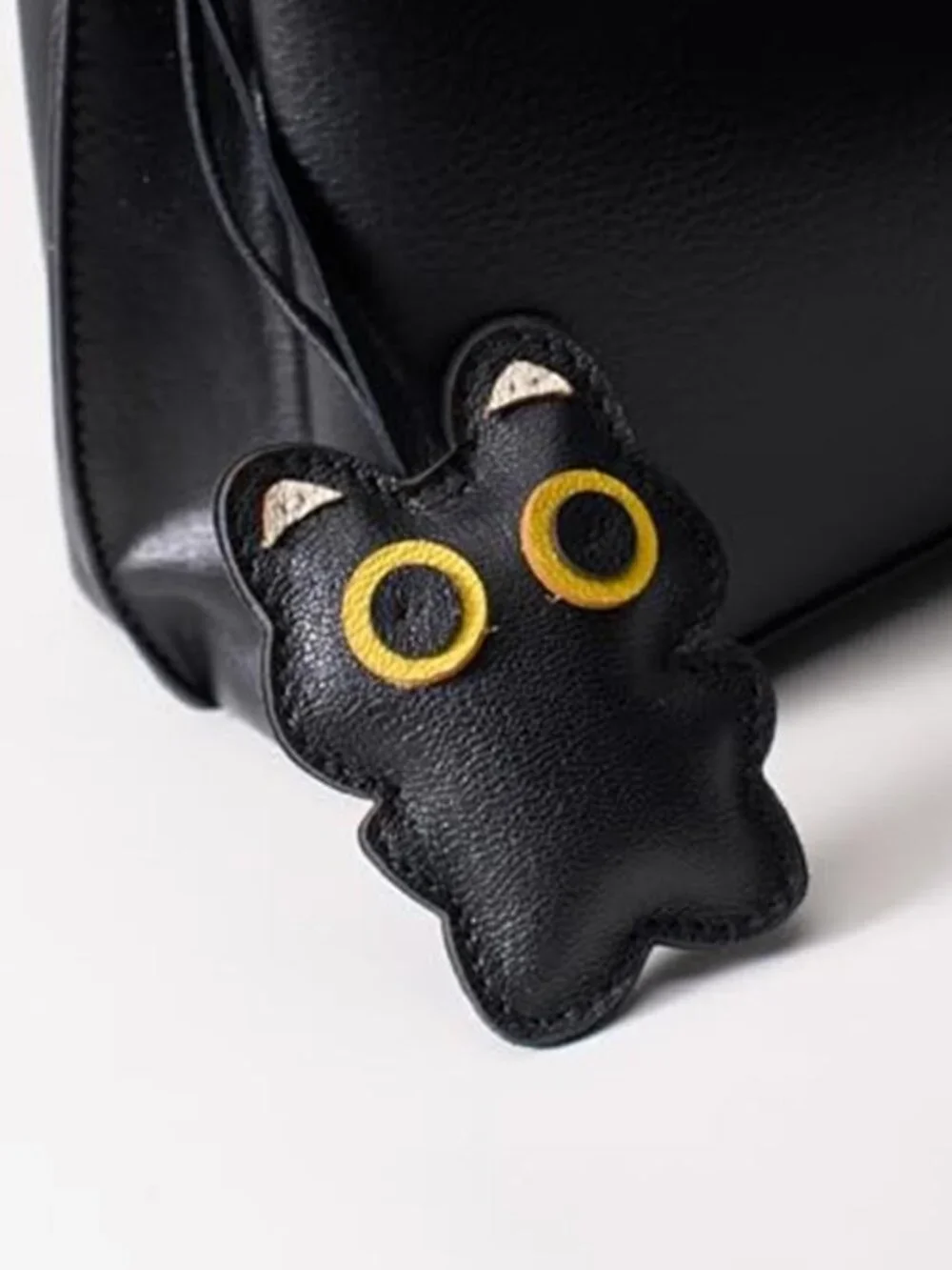 Black Cat Bag Charm Faux Leather Purse Keychain Handbag Accessory Cat Lover
